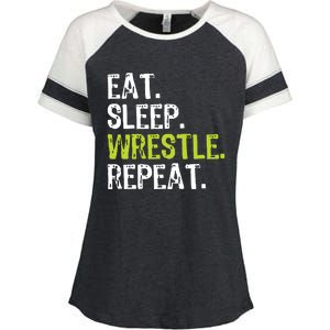 Eat Sleep Wrestle Repeat Wrestling Wrestler Funny Enza Ladies Jersey Colorblock Tee