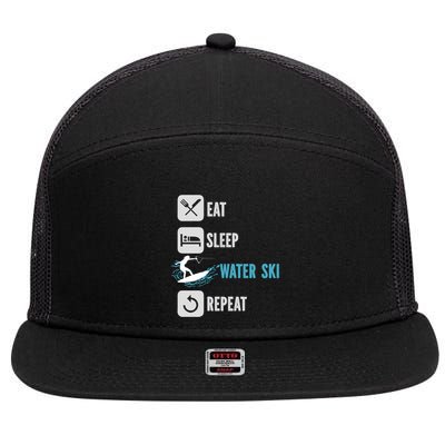 Eat Sleep Waterski Repeat Water Sports Skiing Gift 7 Panel Mesh Trucker Snapback Hat