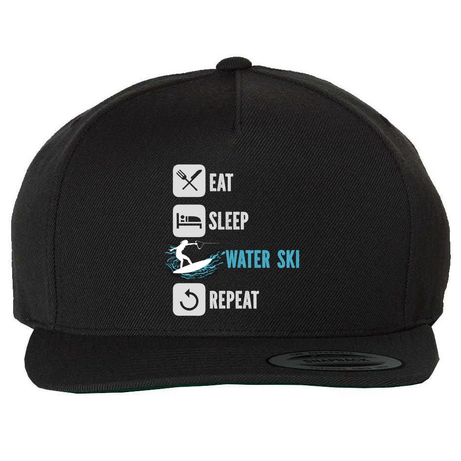 Eat Sleep Waterski Repeat Water Sports Skiing Gift Wool Snapback Cap