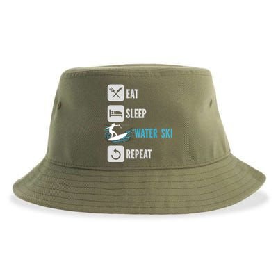 Eat Sleep Waterski Repeat Water Sports Skiing Gift Sustainable Bucket Hat