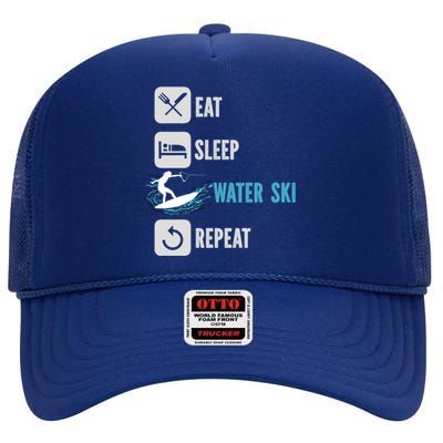 Eat Sleep Waterski Repeat Water Sports Skiing Gift High Crown Mesh Back Trucker Hat