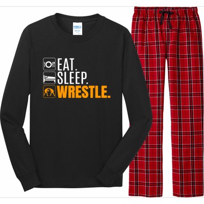 Eat Sleep Wrestle Quote Gift For Wrestler Wrestling Funny Gift Long Sleeve Pajama Set