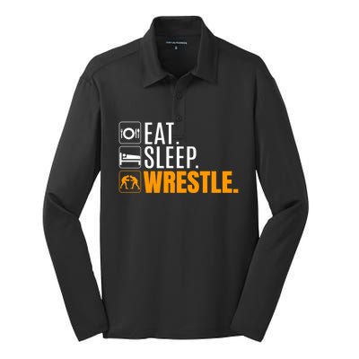 Eat Sleep Wrestle Quote Gift For Wrestler Wrestling Funny Gift Silk Touch Performance Long Sleeve Polo