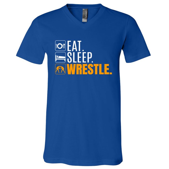 Eat Sleep Wrestle Quote Gift For Wrestler Wrestling Funny Gift V-Neck T-Shirt