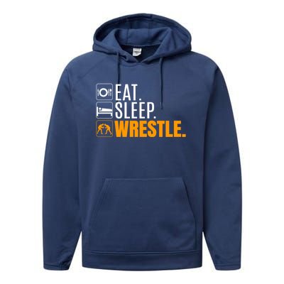 Eat Sleep Wrestle Quote Gift For Wrestler Wrestling Funny Gift Performance Fleece Hoodie