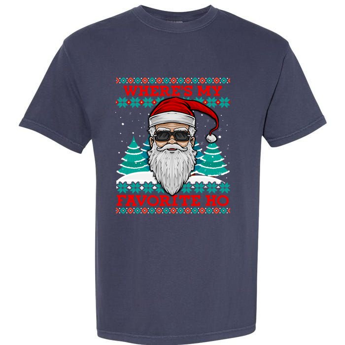 Evil Santa "Where's My Favorite Ho" Funny Ugly Christmas Garment-Dyed Heavyweight T-Shirt