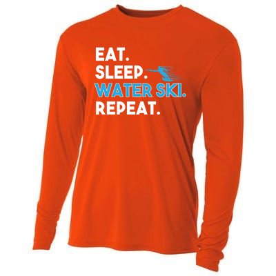 Eat Sleep Water Ski Repeat Funny Water Skier Skiing Lover Gift Cooling Performance Long Sleeve Crew