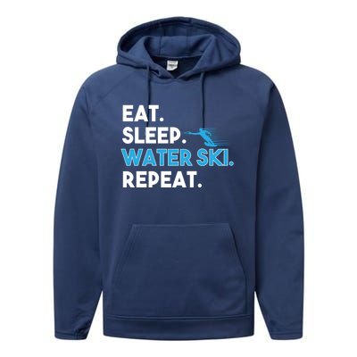 Eat Sleep Water Ski Repeat Funny Water Skier Skiing Lover Gift Performance Fleece Hoodie