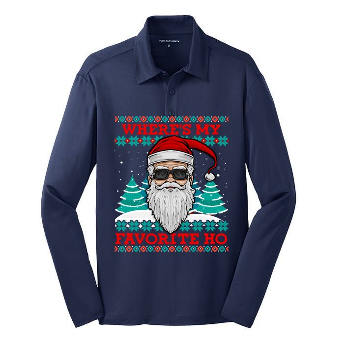 Evil Santa "Where's My Favorite Ho" Funny Ugly Christmas Silk Touch Performance Long Sleeve Polo