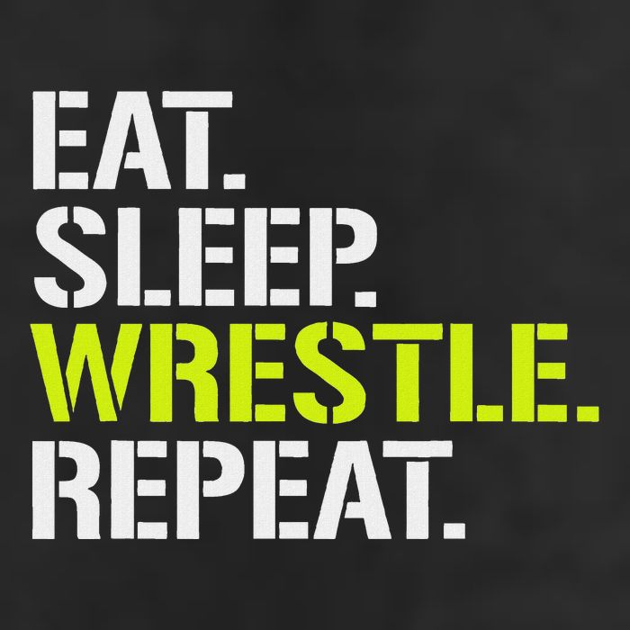 Eat Sleep Wrestle Repeat Cool Wrestling 7 Panel Mesh Trucker Snapback Hat