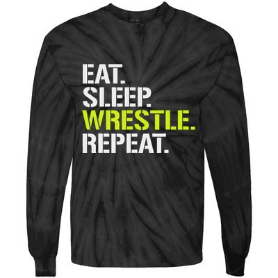 Eat Sleep Wrestle Repeat Cool Wrestling Tie-Dye Long Sleeve Shirt