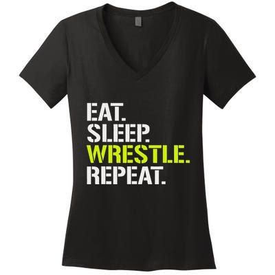 Eat Sleep Wrestle Repeat Cool Wrestling Women's V-Neck T-Shirt