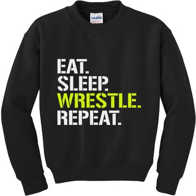 Eat Sleep Wrestle Repeat Cool Wrestling Kids Sweatshirt
