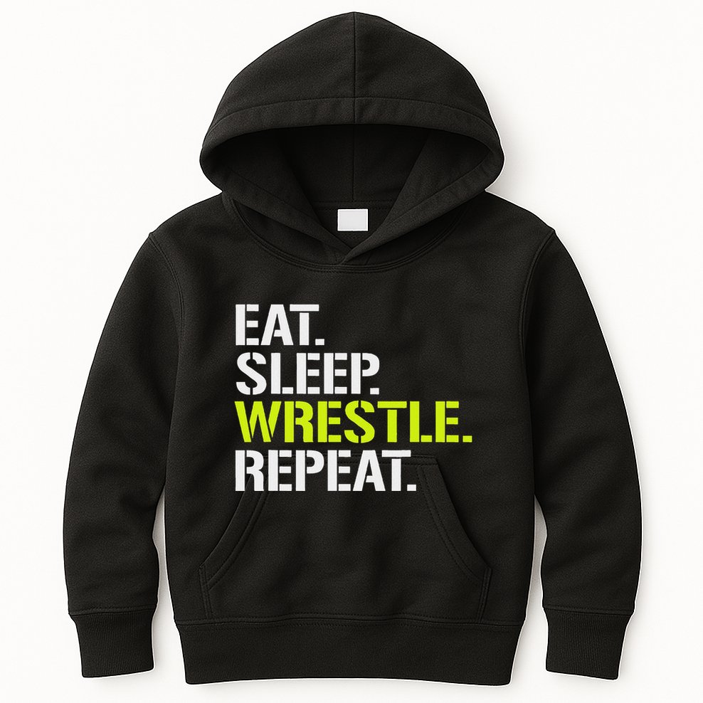 Eat Sleep Wrestle Repeat Cool Wrestling Kids Hoodie