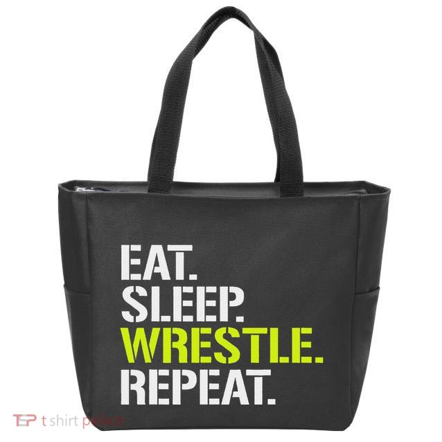 Eat Sleep Wrestle Repeat Cool Wrestling Zip Tote Bag