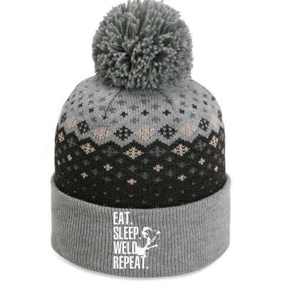 Eat Sleep Weld Repeat Welder The Baniff Cuffed Pom Beanie