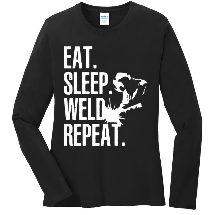 Eat Sleep Weld Repeat Welder Ladies Long Sleeve Shirt