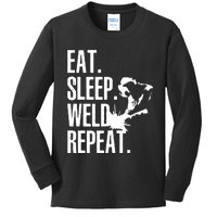 Eat Sleep Weld Repeat Welder Kids Long Sleeve Shirt