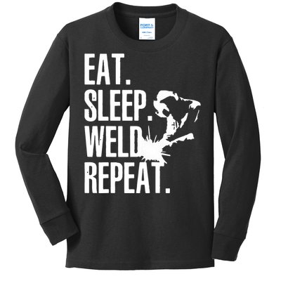 Eat Sleep Weld Repeat Welder Kids Long Sleeve Shirt