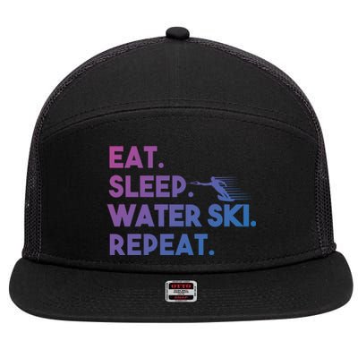 Eat Sleep Water Ski Repeat Funny Water Skier Skiing Lover Cool Gift 7 Panel Mesh Trucker Snapback Hat