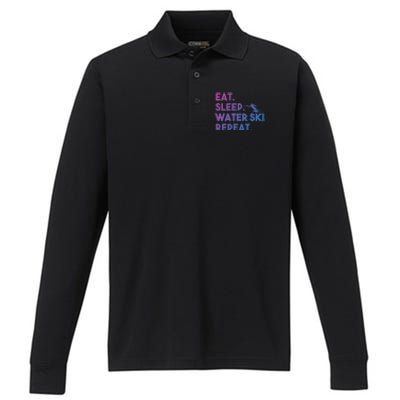 Eat Sleep Water Ski Repeat Funny Water Skier Skiing Lover Cool Gift Performance Long Sleeve Polo