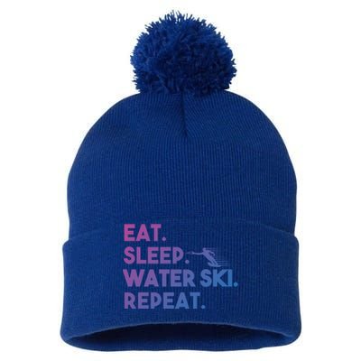 Eat Sleep Water Ski Repeat Funny Water Skier Skiing Lover Cool Gift Pom Pom 12in Knit Beanie