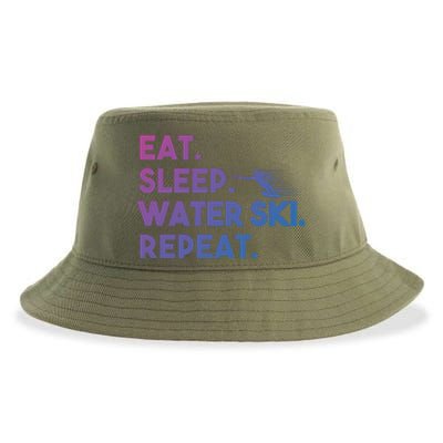 Eat Sleep Water Ski Repeat Funny Water Skier Skiing Lover Cool Gift Sustainable Bucket Hat