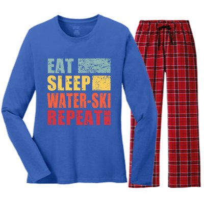 Eat Sleep WaterSki Repeat Gift Women's Long Sleeve Flannel Pajama Set 