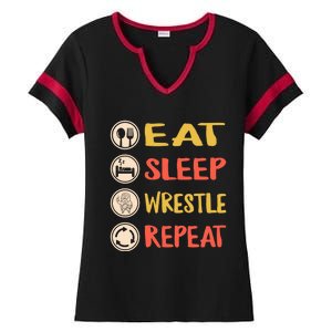 Eat Sleep Wrestle Repeat Wresting Wrestler Combat Coach Meaningful Gift Ladies Halftime Notch Neck Tee