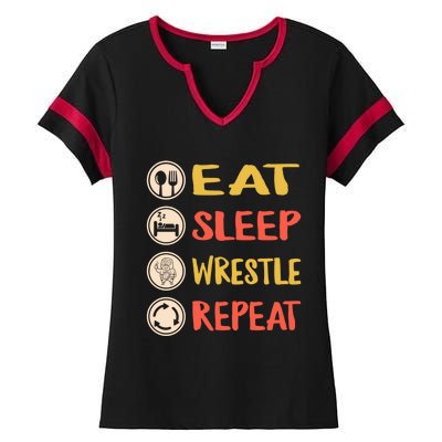 Eat Sleep Wrestle Repeat Wresting Wrestler Combat Coach Meaningful Gift Ladies Halftime Notch Neck Tee