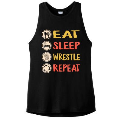 Eat Sleep Wrestle Repeat Wresting Wrestler Combat Coach Meaningful Gift Ladies PosiCharge Tri-Blend Wicking Tank