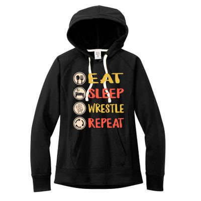 Eat Sleep Wrestle Repeat Wresting Wrestler Combat Coach Meaningful Gift Women's Fleece Hoodie