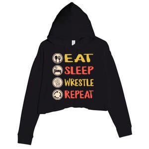 Eat Sleep Wrestle Repeat Wresting Wrestler Combat Coach Meaningful Gift Crop Fleece Hoodie