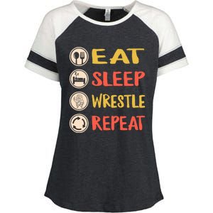 Eat Sleep Wrestle Repeat Wresting Wrestler Combat Coach Meaningful Gift Enza Ladies Jersey Colorblock Tee