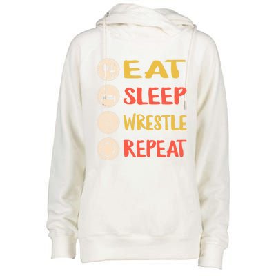 Eat Sleep Wrestle Repeat Wresting Wrestler Combat Coach Meaningful Gift Womens Funnel Neck Pullover Hood