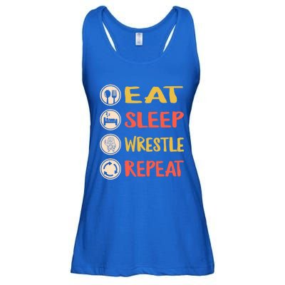 Eat Sleep Wrestle Repeat Wresting Wrestler Combat Coach Meaningful Gift Ladies Essential Flowy Tank