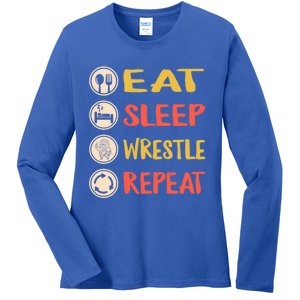 Eat Sleep Wrestle Repeat Wresting Wrestler Combat Coach Meaningful Gift Ladies Long Sleeve Shirt