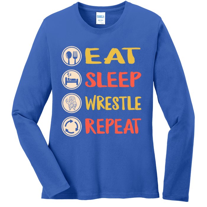 Eat Sleep Wrestle Repeat Wresting Wrestler Combat Coach Meaningful Gift Ladies Long Sleeve Shirt