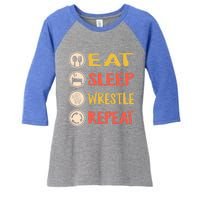 Eat Sleep Wrestle Repeat Wresting Wrestler Combat Coach Meaningful Gift Women's Tri-Blend 3/4-Sleeve Raglan Shirt