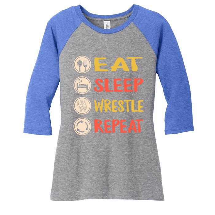 Eat Sleep Wrestle Repeat Wresting Wrestler Combat Coach Meaningful Gift Women's Tri-Blend 3/4-Sleeve Raglan Shirt