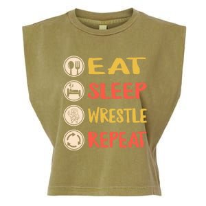 Eat Sleep Wrestle Repeat Wresting Wrestler Combat Coach Meaningful Gift Garment-Dyed Women's Muscle Tee