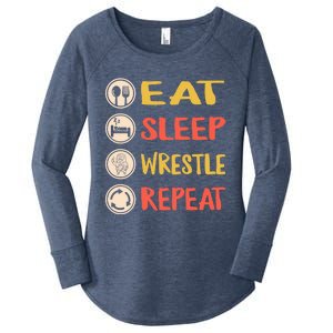 Eat Sleep Wrestle Repeat Wresting Wrestler Combat Coach Meaningful Gift Women's Perfect Tri Tunic Long Sleeve Shirt