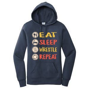 Eat Sleep Wrestle Repeat Wresting Wrestler Combat Coach Meaningful Gift Women's Pullover Hoodie