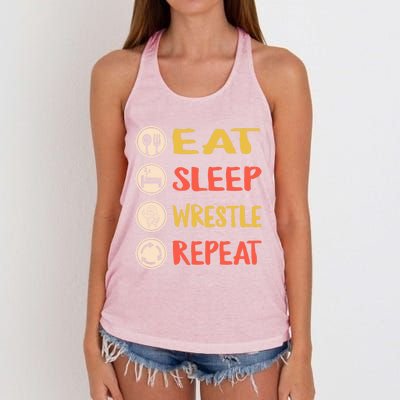 Eat Sleep Wrestle Repeat Wresting Wrestler Combat Coach Meaningful Gift Women's Knotted Racerback Tank