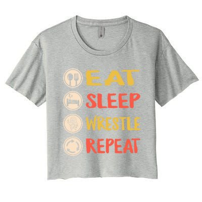 Eat Sleep Wrestle Repeat Wresting Wrestler Combat Coach Meaningful Gift Women's Crop Top Tee