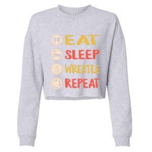 Eat Sleep Wrestle Repeat Wresting Wrestler Combat Coach Meaningful Gift Cropped Pullover Crew