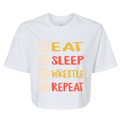 Eat Sleep Wrestle Repeat Wresting Wrestler Combat Coach Meaningful Gift Bella+Canvas Jersey Crop Tee