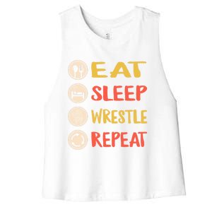 Eat Sleep Wrestle Repeat Wresting Wrestler Combat Coach Meaningful Gift Women's Racerback Cropped Tank