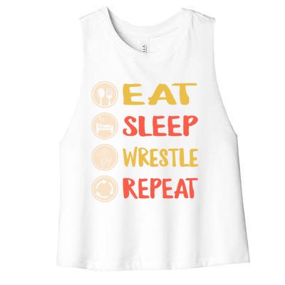 Eat Sleep Wrestle Repeat Wresting Wrestler Combat Coach Meaningful Gift Women's Racerback Cropped Tank