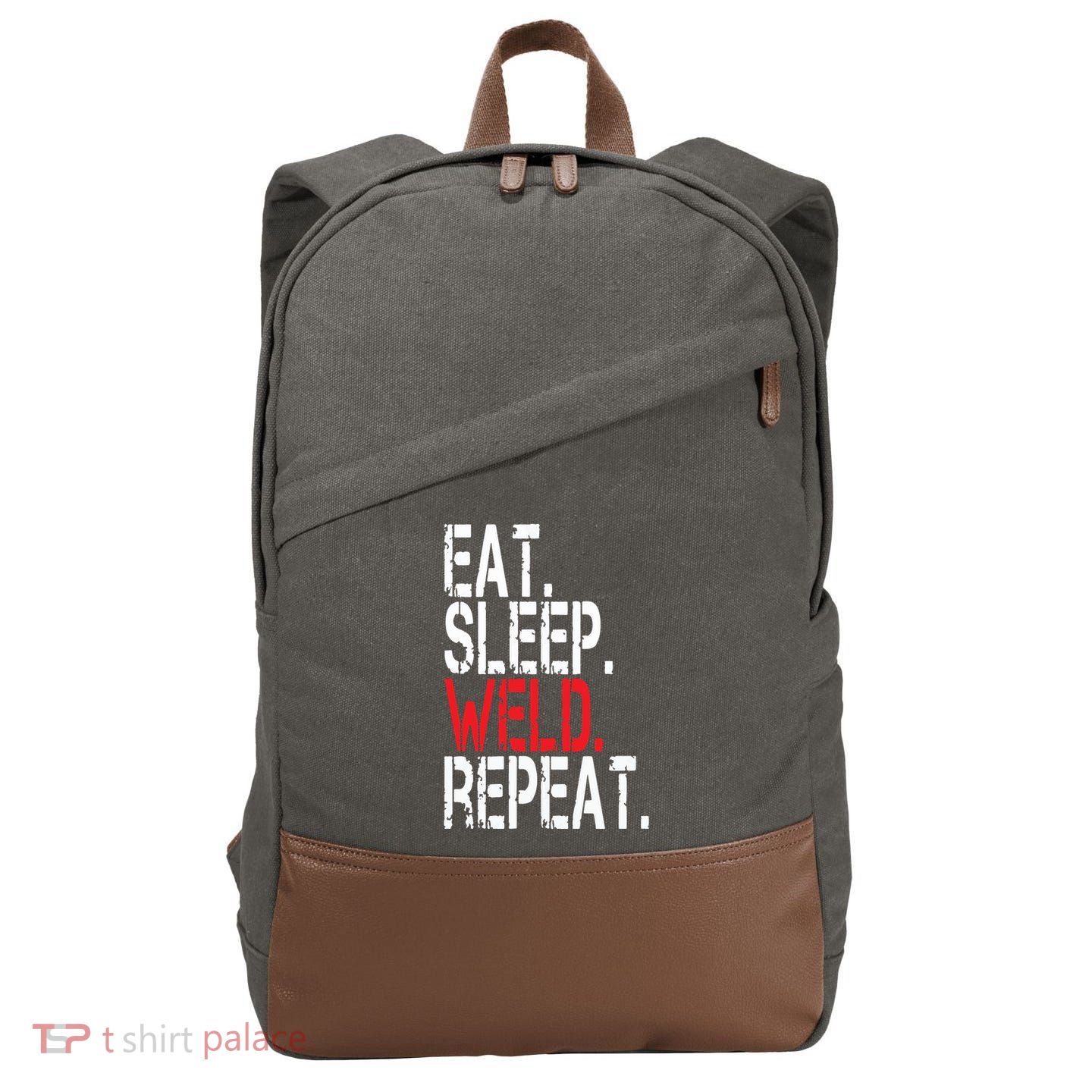 Eat Sleep Weld Repeat Funny Welder Cotton Canvas Backpack